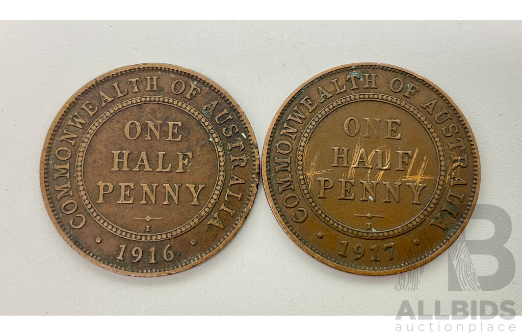 Australian 1915 and 1916 India 'I' Half Pennies