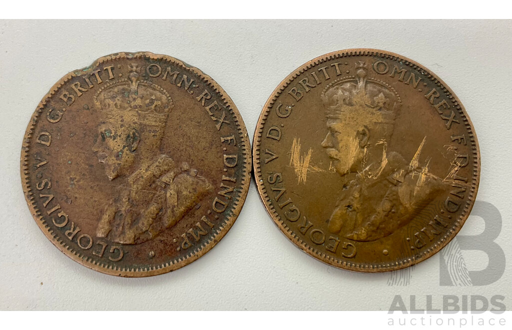 Australian 1915 and 1916 India 'I' Half Pennies