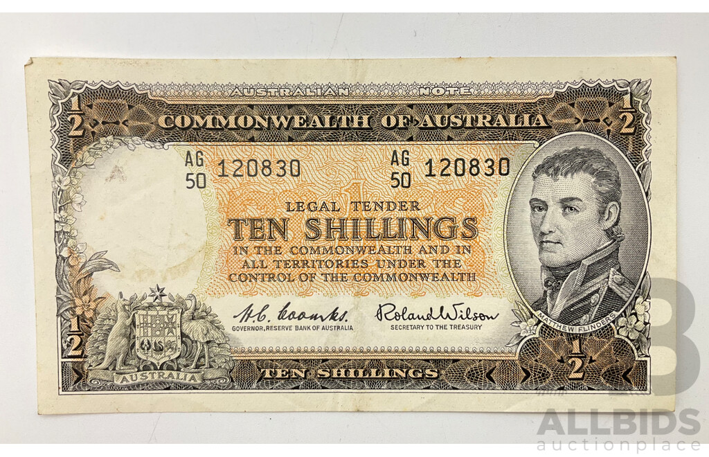 Australian Ten Shillings Note, Coombs/Wilson AG 12030