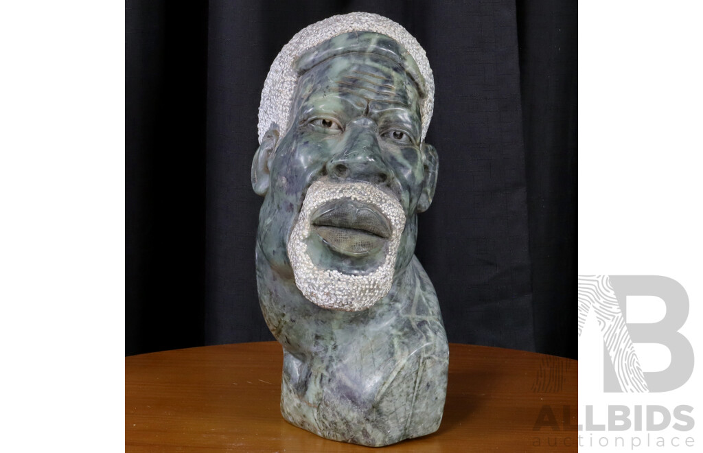 Large Carved Shona Stone Bust of African Male