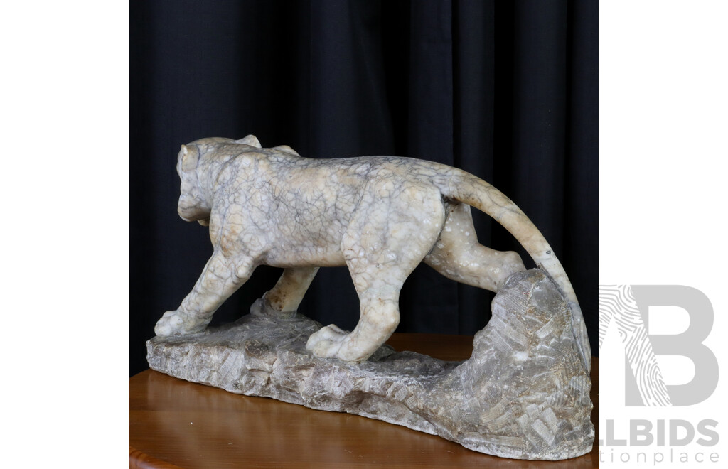 Large Carved Carrera Marble of a Stalking Tiger