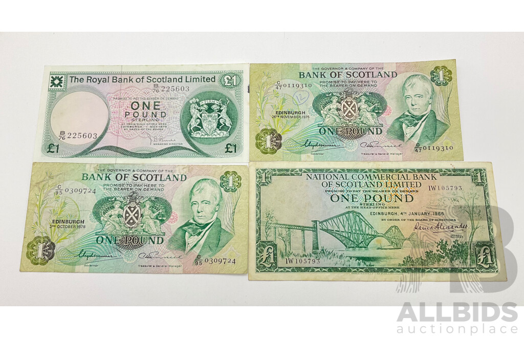 Collecction of Vintage Scotland One Pound Banknotes Including 1966, 1975, 1978, 1979