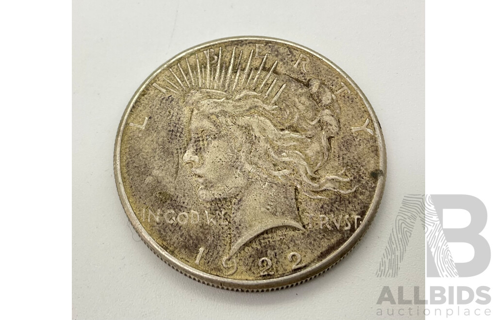 USA 1922 Silver Dollar Peace Coin .900