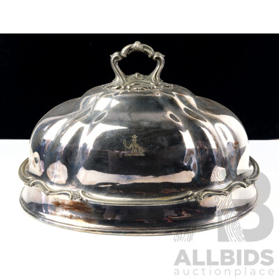 Very Large Antique Silver Plate Meat Dome with Ornate Handle