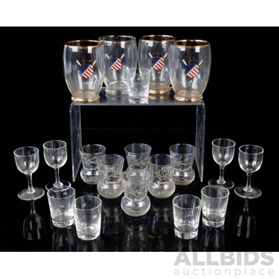 Collection Glassware Including Set Four Webb Sherry Glasses, Set Sic ENgraved Thistle Form Shot Glasses and More