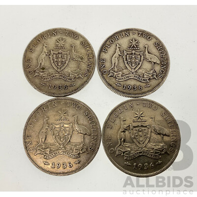 Four Australian 1936 KGV Silver Florins  .925