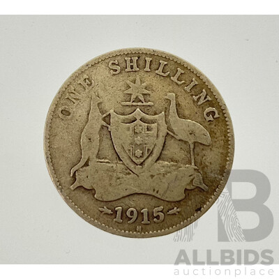 Australian KGV 1915H Silver Shilling, Birmingham Mint .925