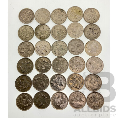 Thirty Australian QE2 Sixpence Coins .500