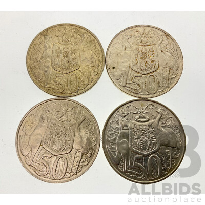 Four Australian 1966 Round Silver Fifty Cent Coins .800