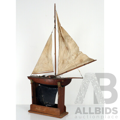 Vintage Timber Pond Yacht with Original Lead Keel on Stand