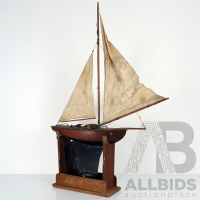 Vintage Timber Pond Yacht with Original Lead Keel on Stand