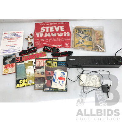 Assorted Miscellaneous Items Including A3 Laminator, Ethernet Switch, Vintage Magazines, and More