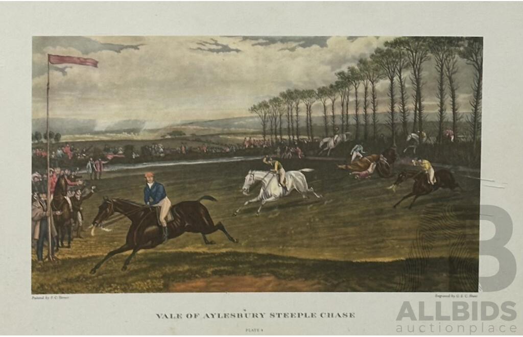 After Francis Calcraft Turner (English, 1782?-1865), Vale of Aylesbury Steeple Chase, Engravings by G & C Hunt, Four English Hunting Prints, Plates 1, 2, 3 and 4, 22 x 37 cm (images) (4)