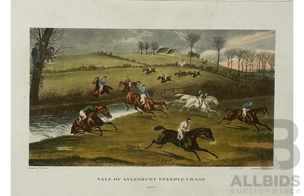 After Francis Calcraft Turner (English, 1782?-1865), Vale of Aylesbury Steeple Chase, Engravings by G & C Hunt, Four English Hunting Prints, Plates 1, 2, 3 and 4, 22 x 37 cm (images) (4)