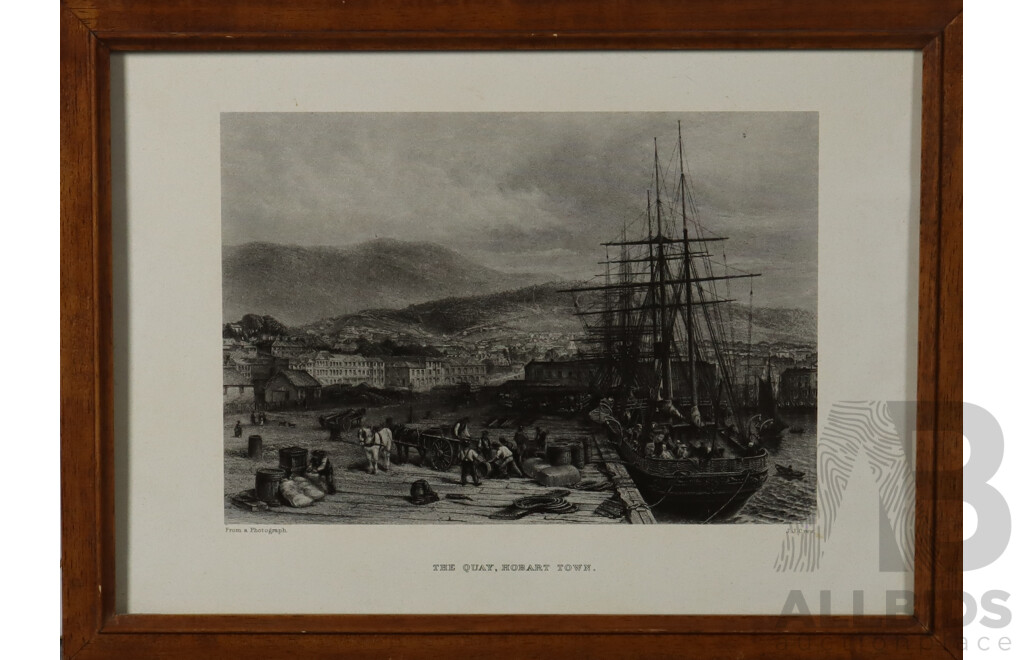 The Quay, Hobart Town, Reproduction Print Copy of the Original Engraving by John J. Crew [ca. 1873], 31.5 x 42.5 cm (frame)