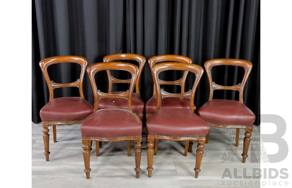 Set of Six Victorian Oak Dining Chairs