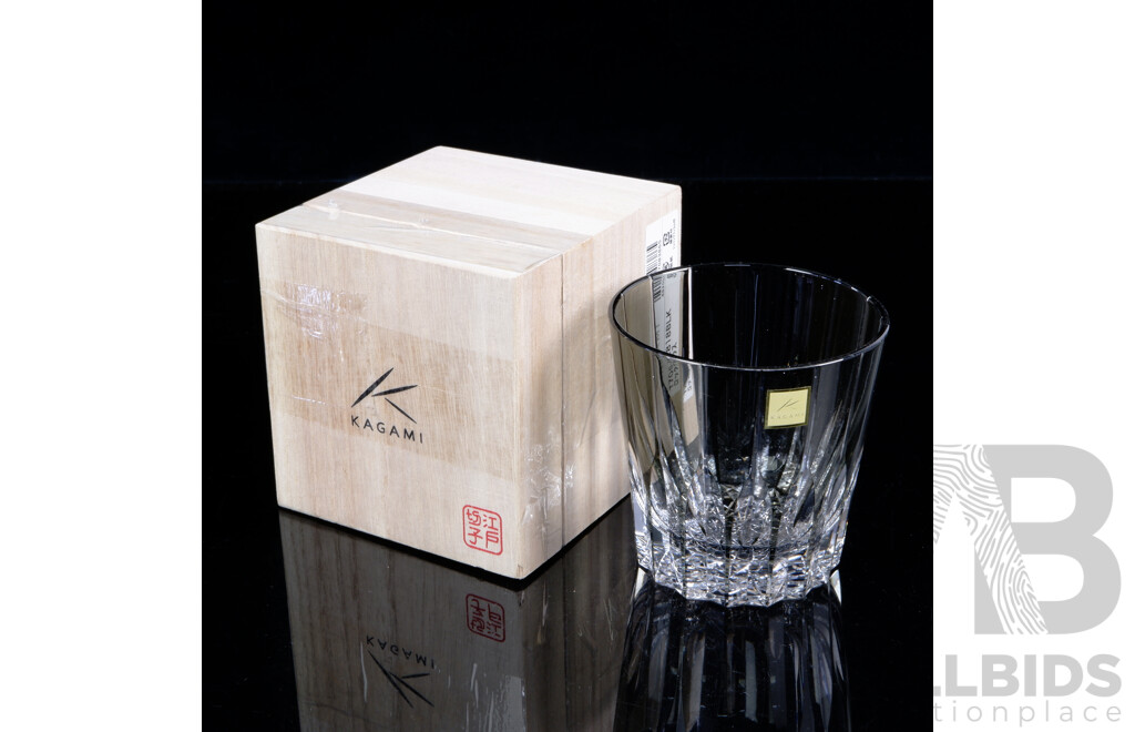 Retro Japanese Kagami Kakumei Crystal Whisky Tumbler in Original Wooden Presentation Box