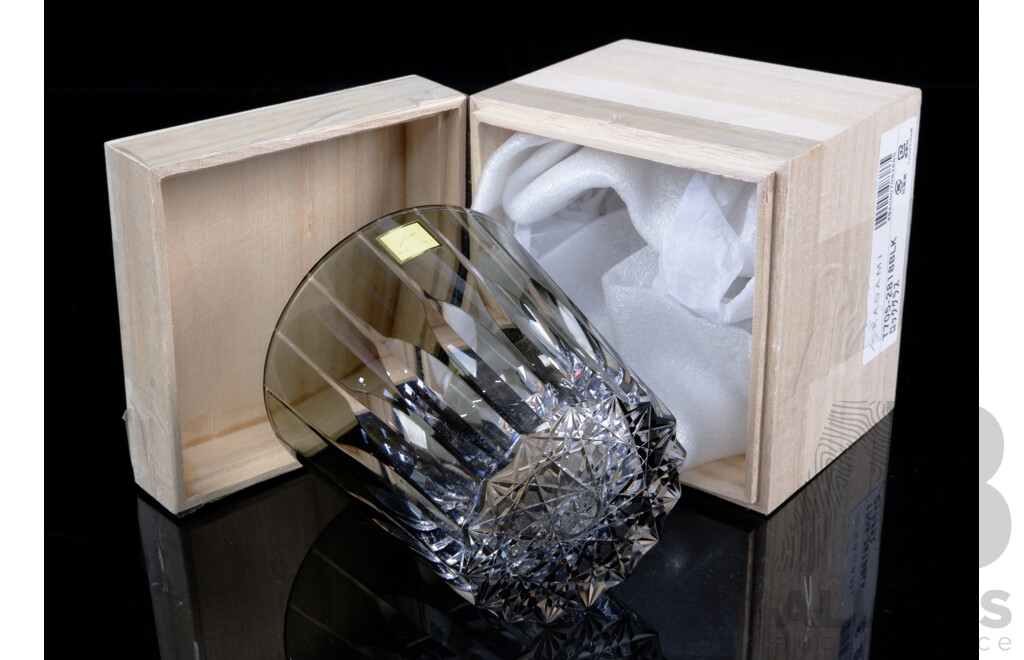 Retro Japanese Kagami Kakumei Crystal Whisky Tumbler in Original Wooden Presentation Box