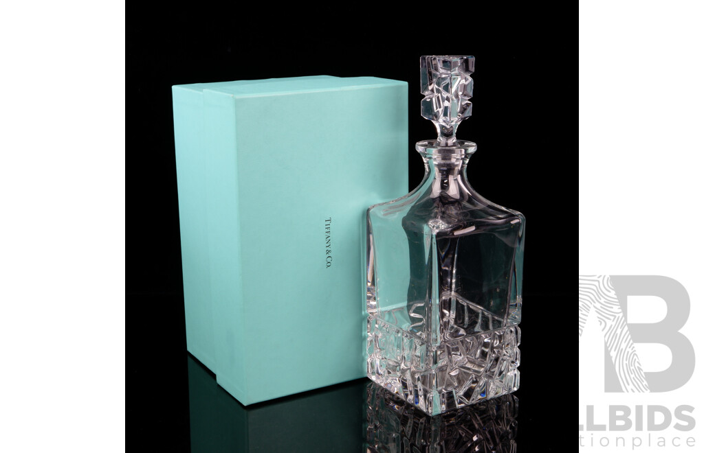 Retro 1970s Tiffany & Co Crystal Decanter and Stopper in Original Box