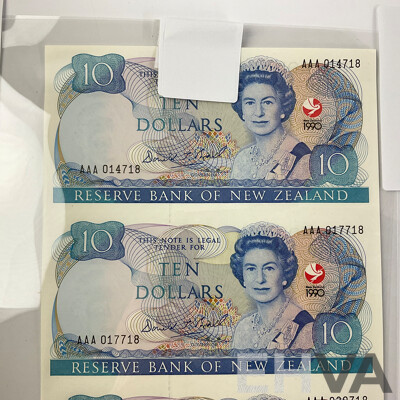 New Zealand 1990 Commemorative Uncut Ten Dollar Four Note Sheet