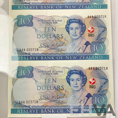 New Zealand 1990 Commemorative Uncut Ten Dollar Four Note Sheet