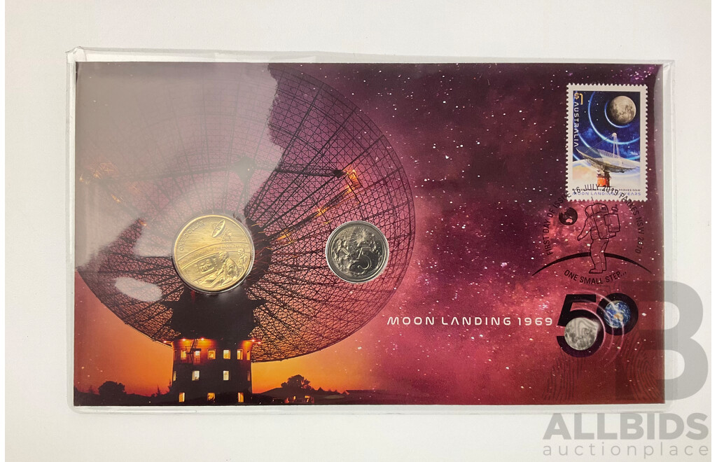 Australian 2019 Commemorative Moon Landing PNC with One Dollar and Five Cent Coins