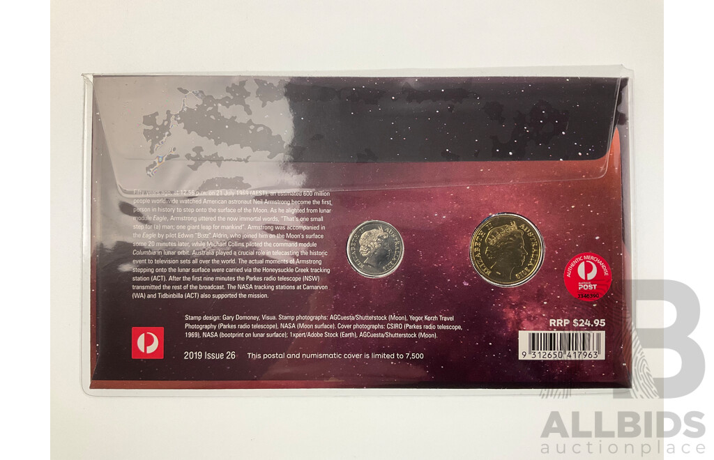 Australian 2019 Commemorative Moon Landing PNC with One Dollar and Five Cent Coins