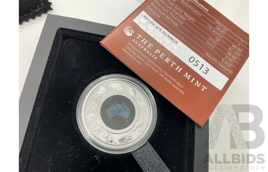 Australian Perth Mint 2020 Commemorative Great Southern Land Silver Opal One Dollar Proof Coin .999