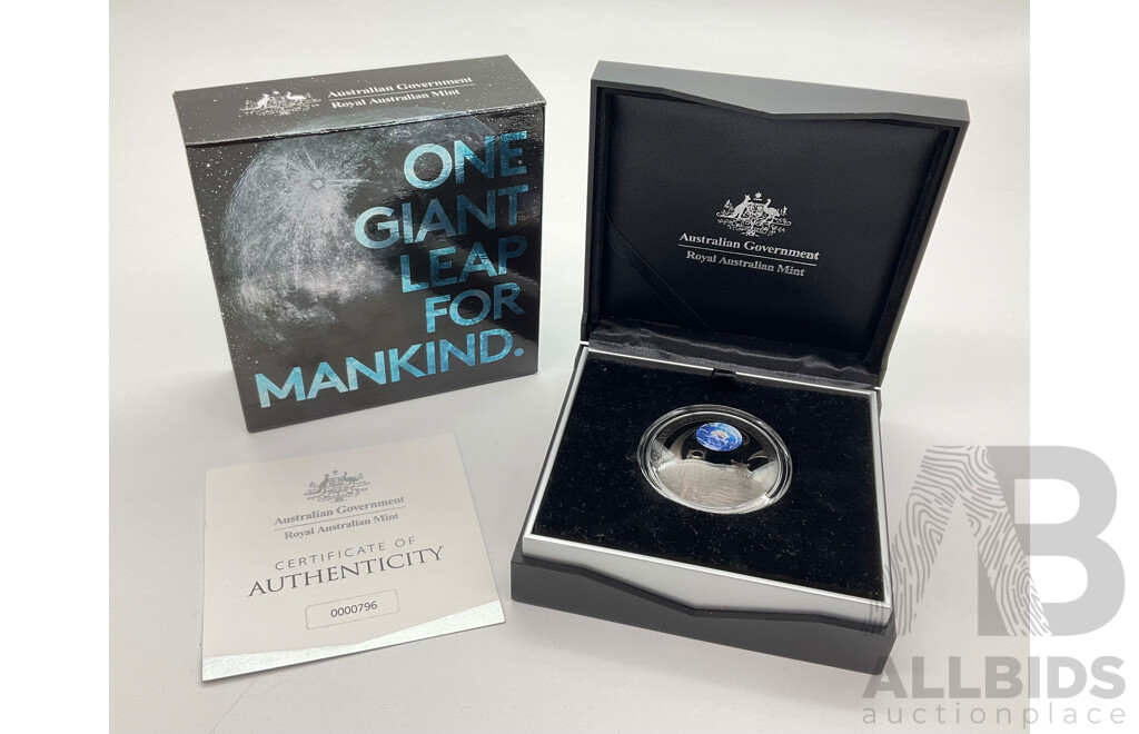 Australian RAM Commemorative Five Dollar Silver Domed Proof Coin, 50th Anniversary of the Moon Landing