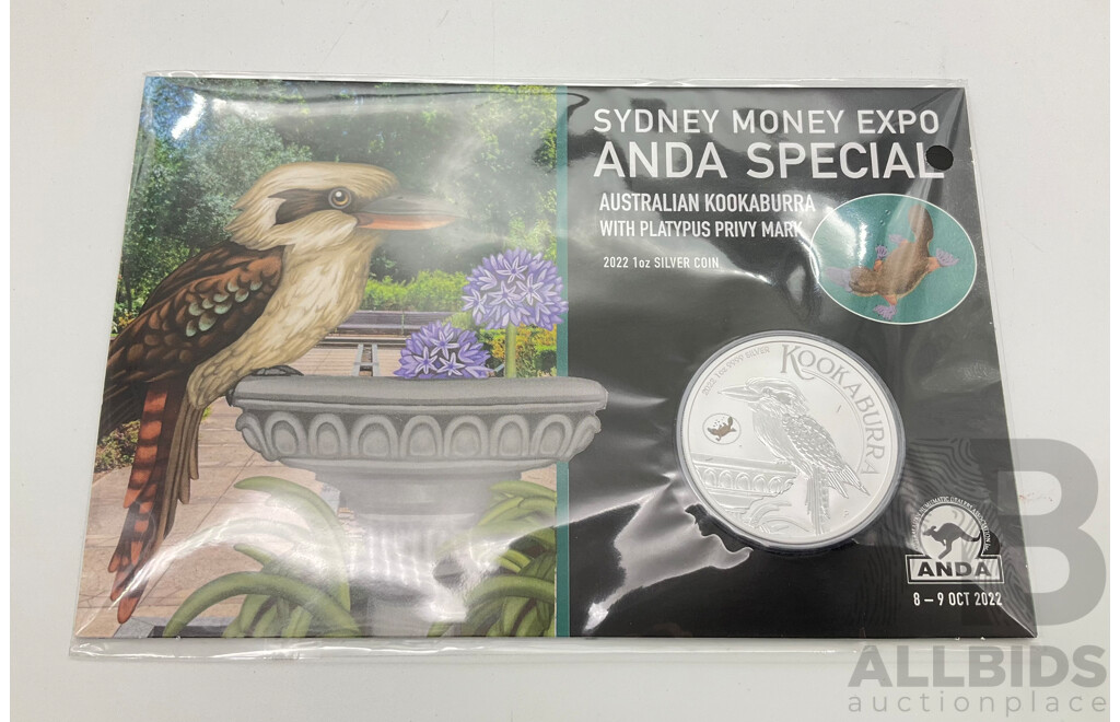 Australian Perth Mint Commemorative 2022 Five Dollar Silver Coin - Kookaburra ANDA .999