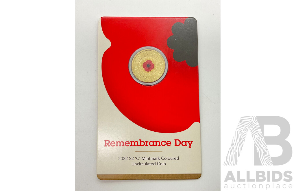 Australian RAM 2022 Commemorative Two Dollar Coin, Remembrance Day C Mint Mark