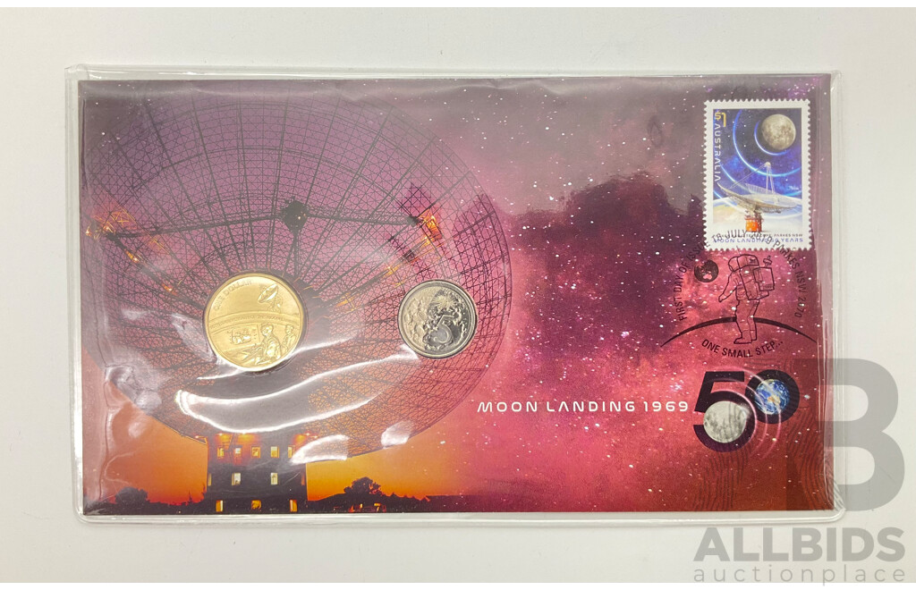 Australian 2019 Commemorative Moon Landing PNC with One Dollar and Five Cent Coins