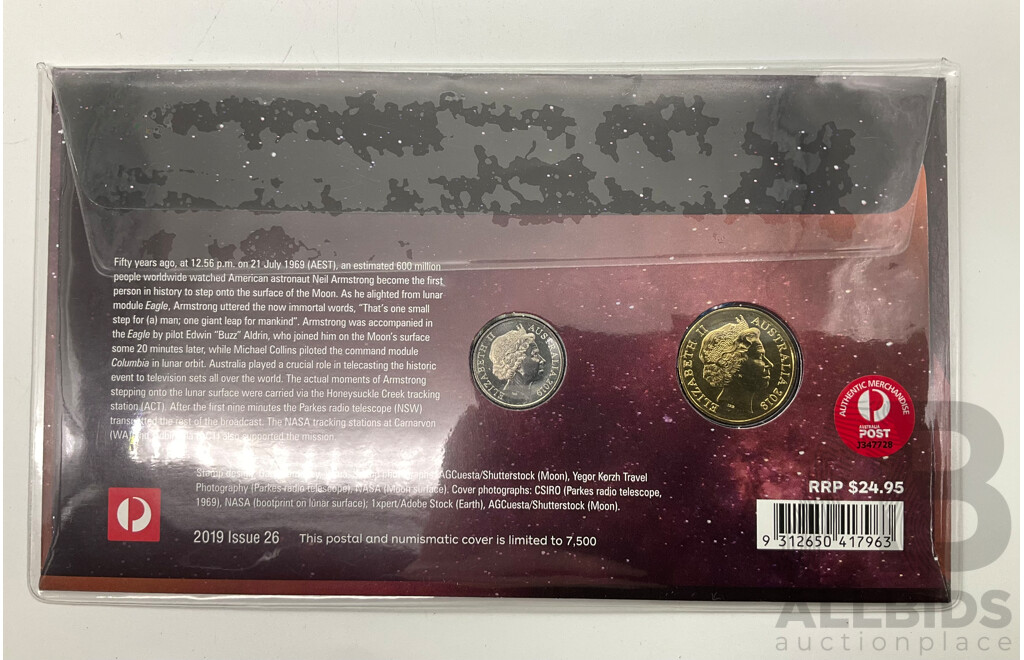 Australian 2019 Commemorative Moon Landing PNC with One Dollar and Five Cent Coins