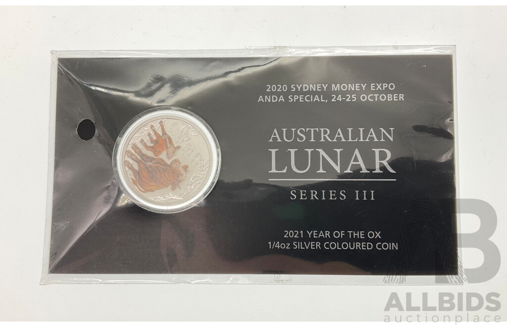 Australian Perth Mint 2021 ANDA Commemorative Silver Twenty Five Cent Coin, Year of the Ox