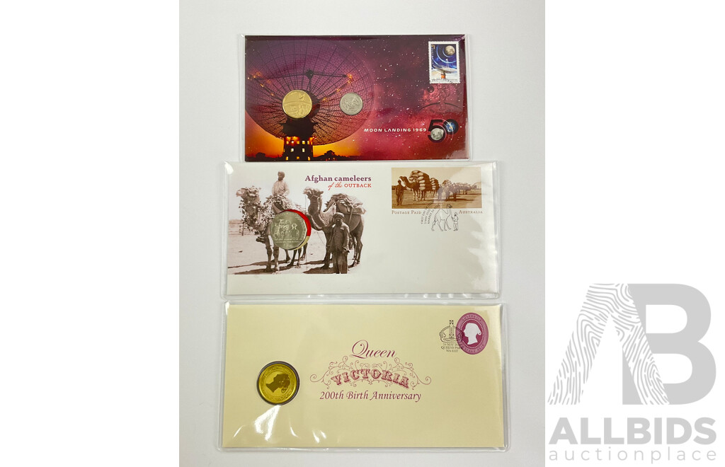 Australian Commemorative PNCs Including 2019 Moon Landing, Queen Victoria 200th Birthday, 2020 Afghan Cameleers