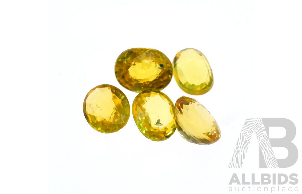 Australian Yellow Sapphires, 1.45ct, (5) Natural Unset Oval Cut Gemstones