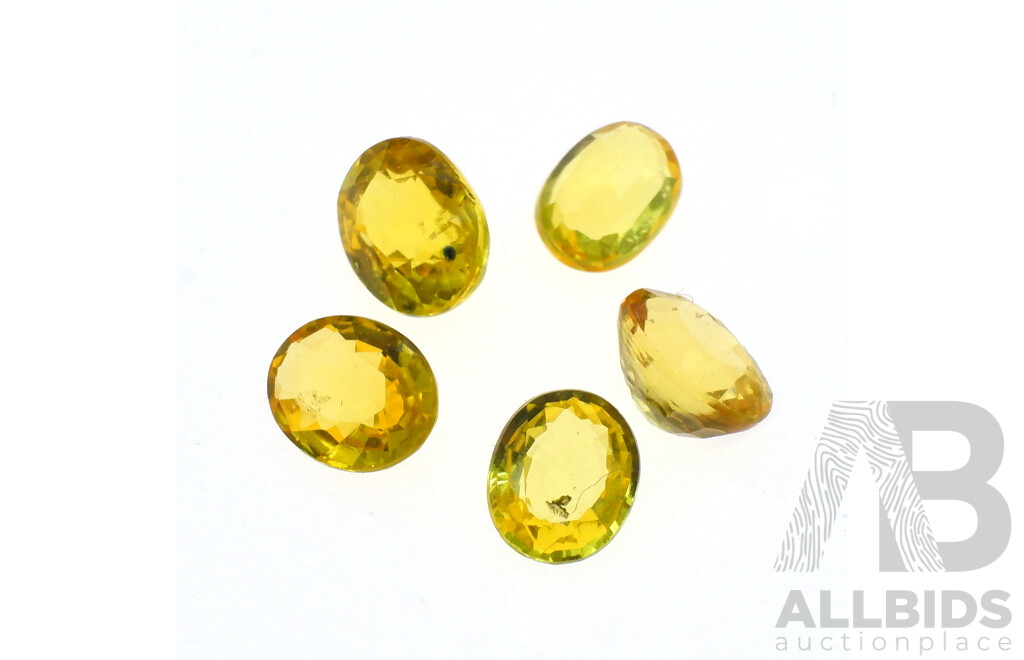 Australian Yellow Sapphires, 1.45ct, (5) Natural Unset Oval Cut Gemstones