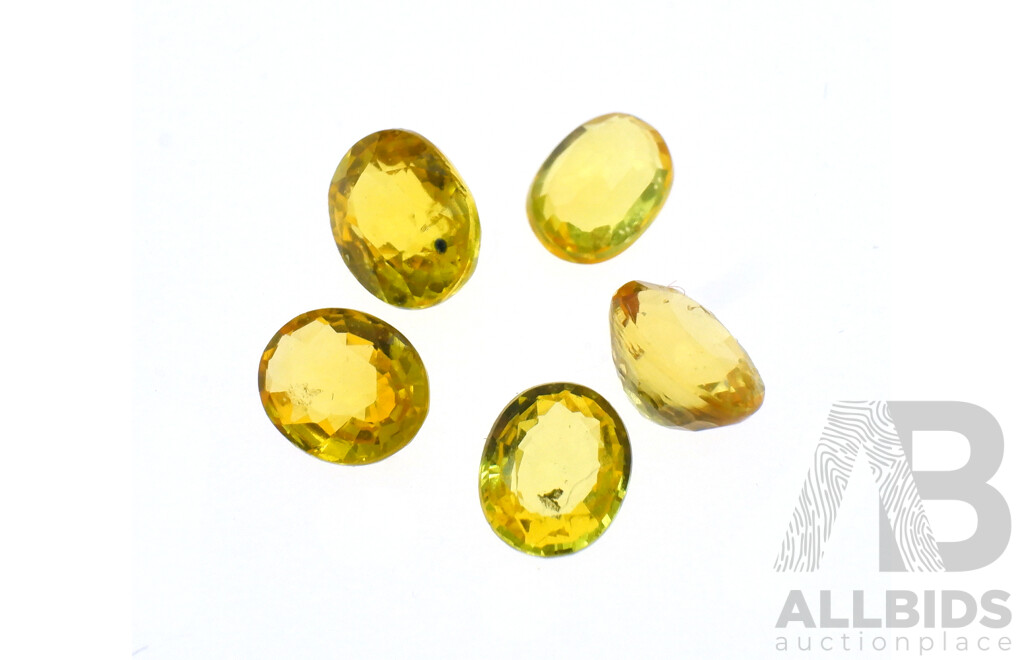 Australian Yellow Sapphires, 1.45ct, (5) Natural Unset Oval Cut Gemstones