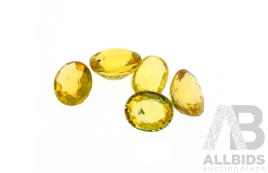 Australian Yellow Sapphires, 1.45ct, (5) Natural Unset Oval Cut Gemstones