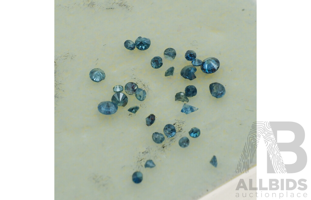 Diamond Melee, Estimated 0.15ct in (3) Treated Irradiated Blue Round Brilliant Cut Unset Gemstones