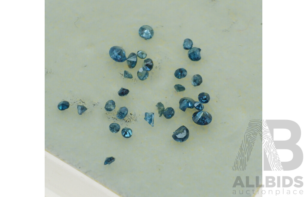 Diamond Melee, Estimated 0.15ct in (3) Treated Irradiated Blue Round Brilliant Cut Unset Gemstones