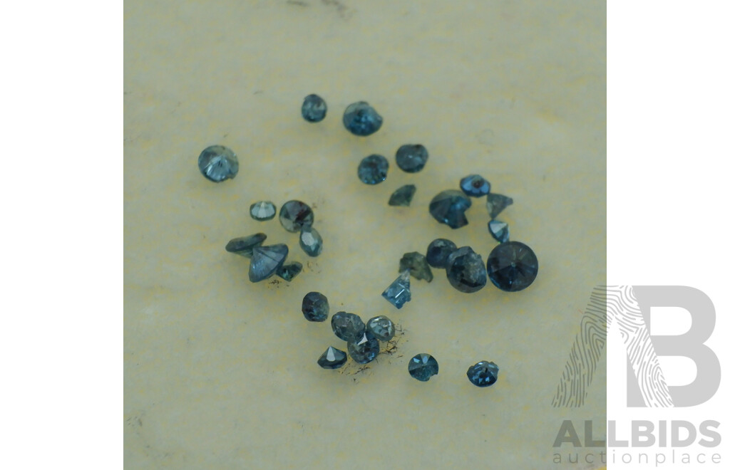 Diamond Melee, Estimated 0.15ct in (3) Treated Irradiated Blue Round Brilliant Cut Unset Gemstones