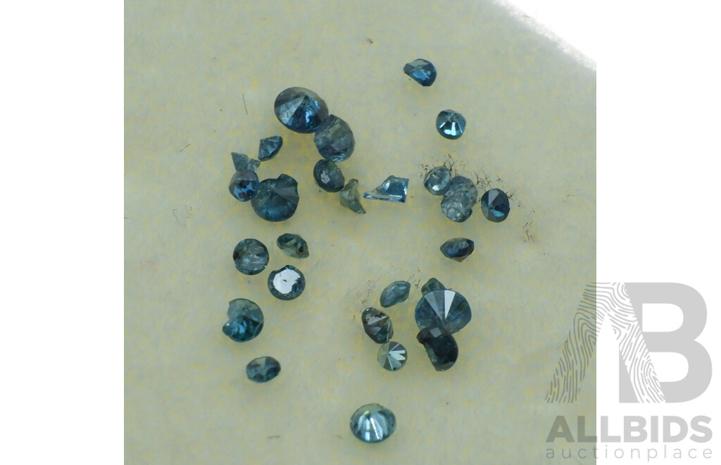 Diamond Melee, Estimated 0.15ct in (3) Treated Irradiated Blue Round Brilliant Cut Unset Gemstones