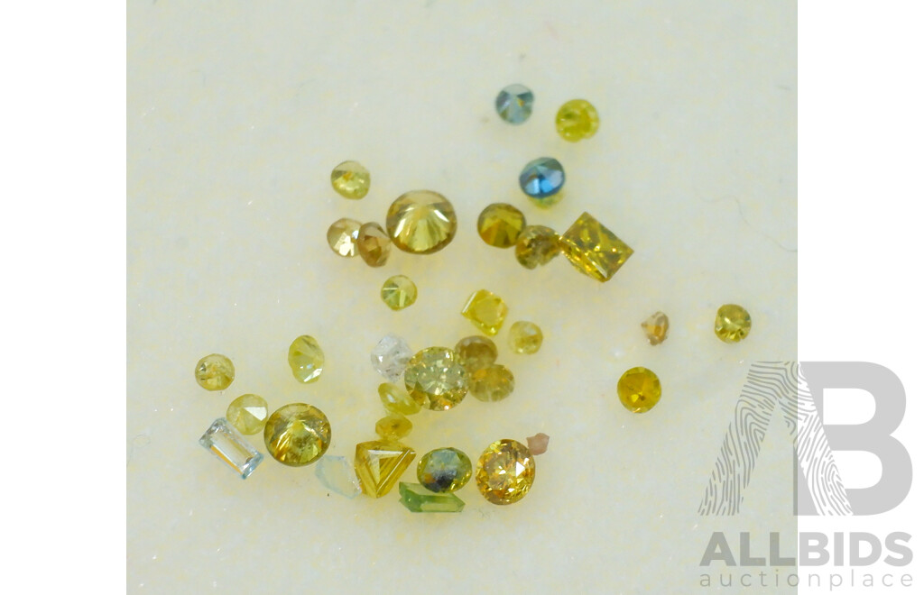 Diamond Melee, Est 0.14ct of Mostly Round Brilliant Cut Treated Irriradiated Yellow Unset Gemstones