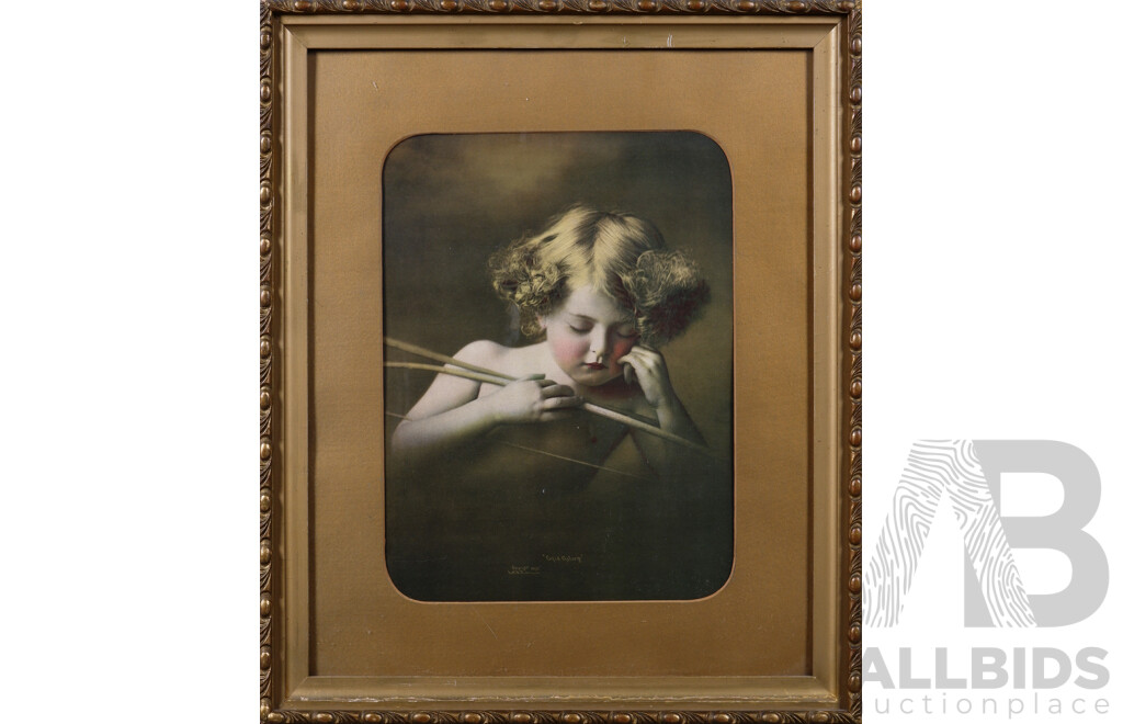 Morris Burke Parkinson, (Late 19th and Early 20th Century, American Photographer, 1847-1926), Lovely Pair of Antique Colour Prints - Cupid Asleep and Cupid Awake, 1897, 46 x 38 cm (frame) (2)