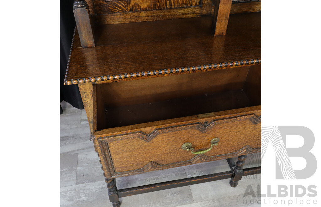 Victorian Oak Kitchen Buffet and Hutch