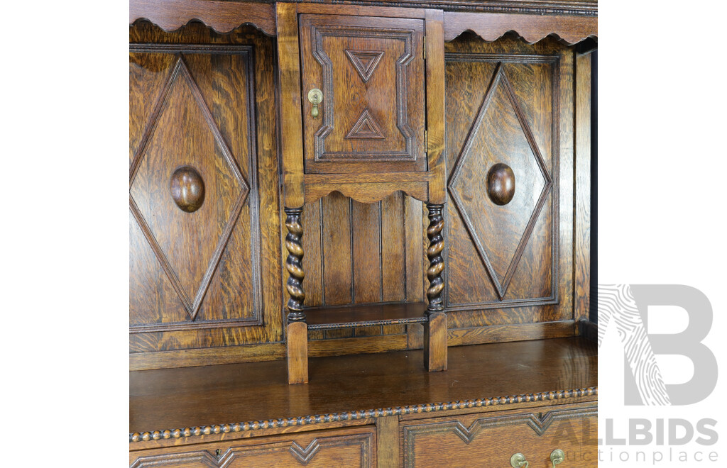 Victorian Oak Kitchen Buffet and Hutch