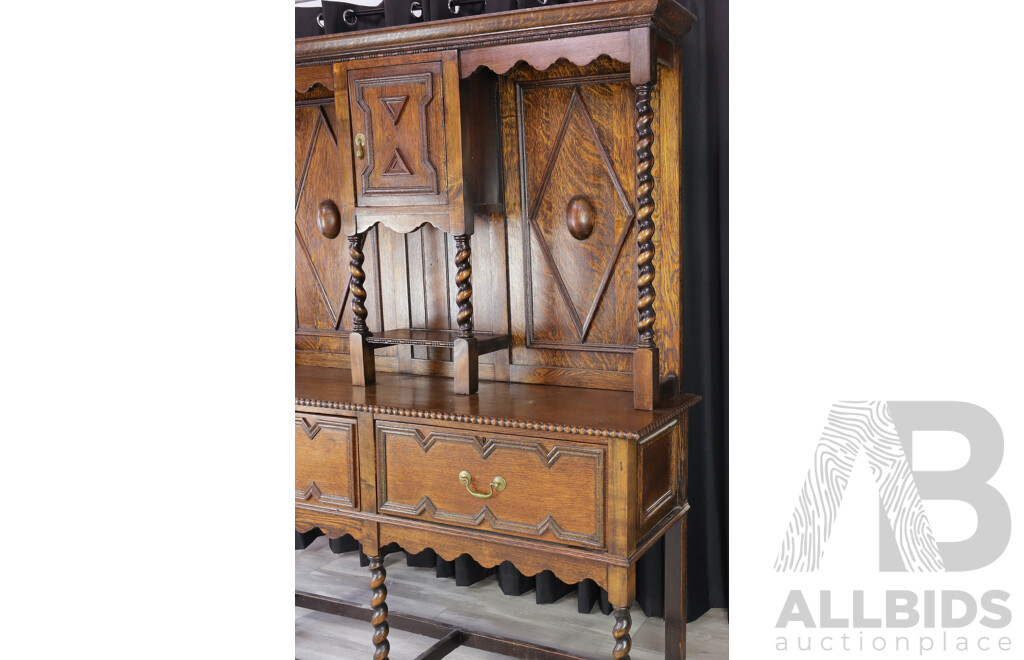 Victorian Oak Kitchen Buffet and Hutch