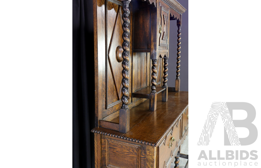 Victorian Oak Kitchen Buffet and Hutch