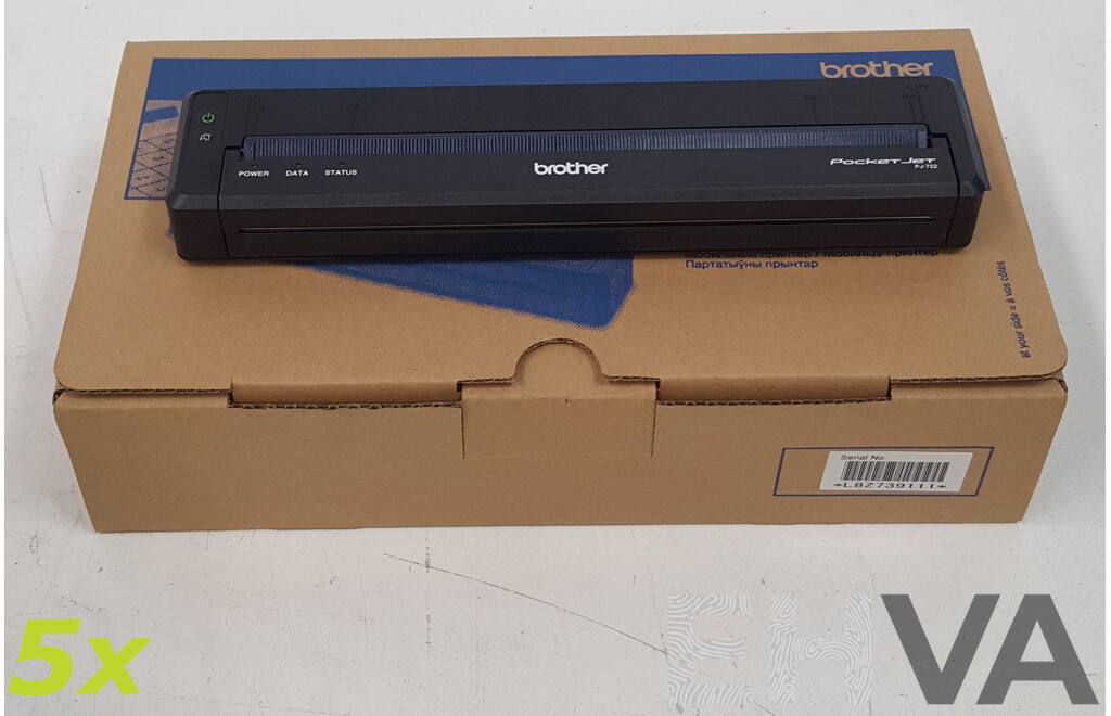 Brother (PJ-722) PocketJet A4 Mobile Printer - Lot of Five